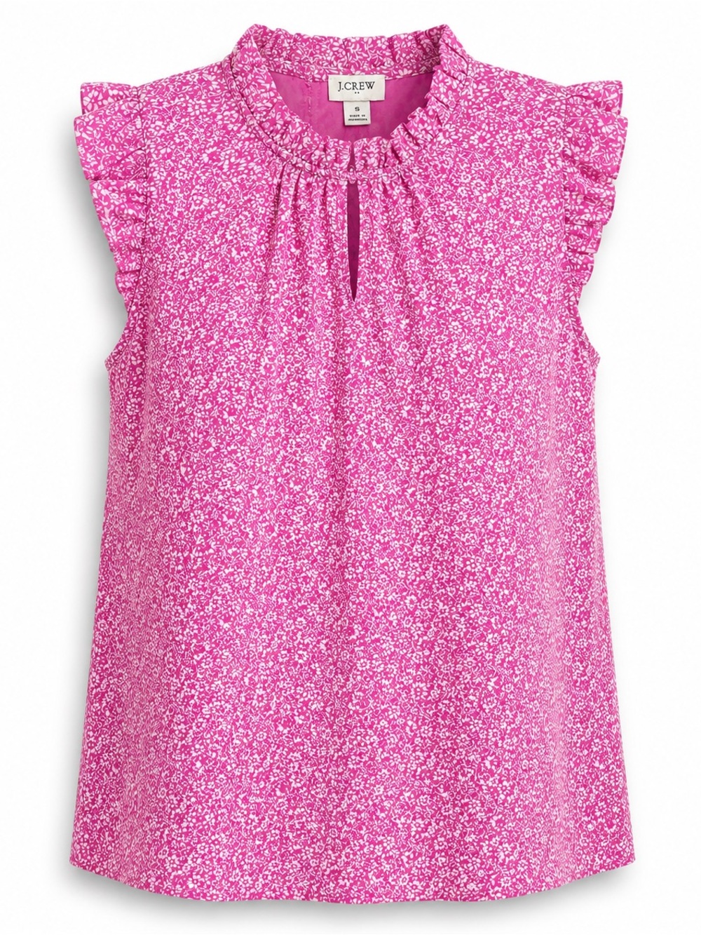 J.Crew Pink Floral Ruffle Neck Sleeveless Blouse | Women’s Small | Lightweight